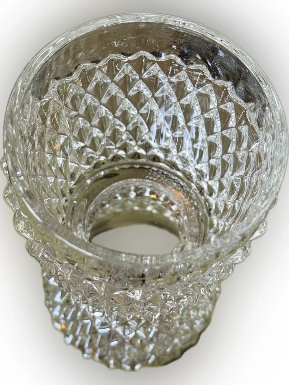 2 piece Indiana Clear Glass Diamond Point Fairy Lamp with geometric pattern.